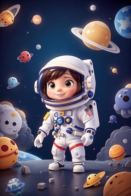 Cute astronaut cartoon in the outerspace