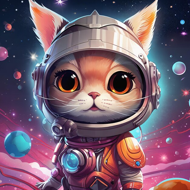 Foto il gatto astronauta è un gatto chibi carino.