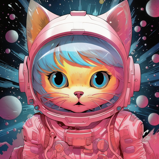 Foto il gatto astronauta è un gatto chibi carino.