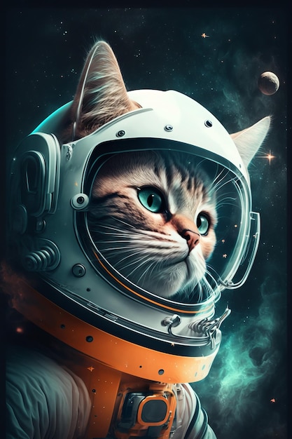 Cute astronaut cat, looking into space