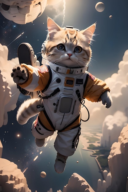 宇宙服のかわいい宇宙飛行士猫の壁紙イラスト背景