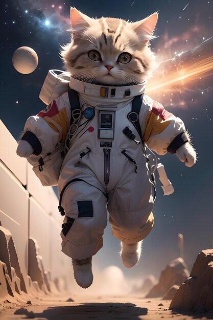 Cute astronaut cat in space suit wallpaper illustration background