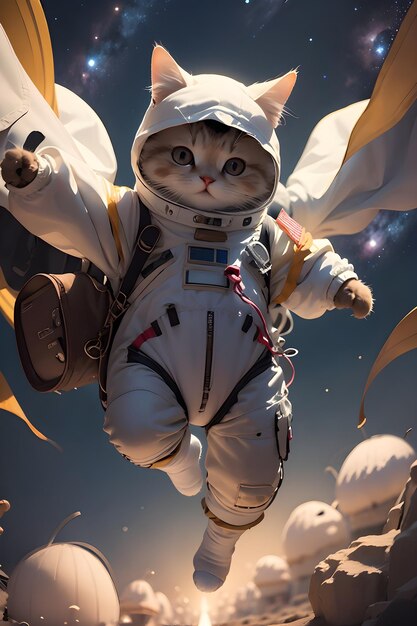 Cute astronaut cat in space suit wallpaper illustration background