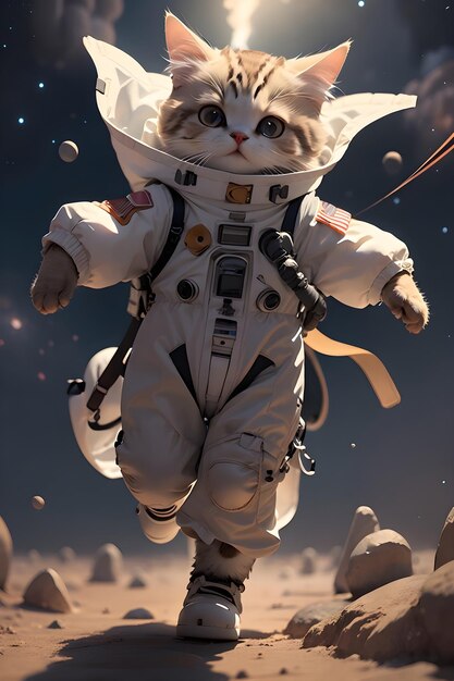 Cute astronaut cat in space suit wallpaper illustration background