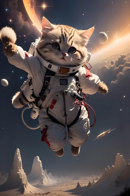 Cute astronaut cat in space suit wallpaper illustration background