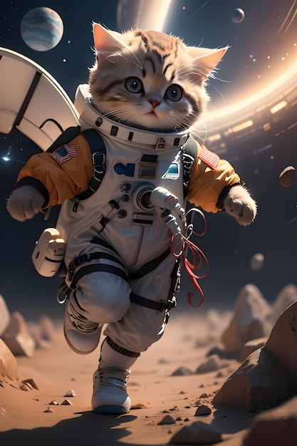 Милый кот-космонавт в скафандре обои иллюстрации фона