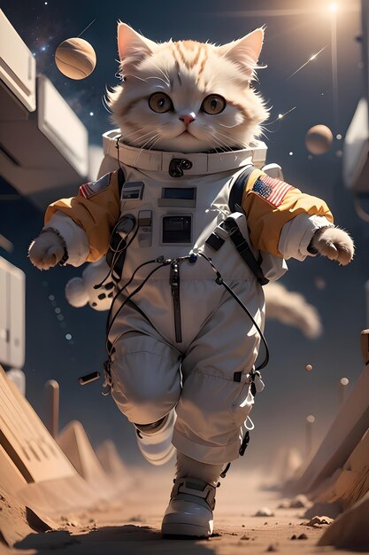 Cute astronaut cat in space suit wallpaper illustration background