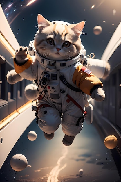 우주복을 입은 귀여운 우주 비행사 고양이 벽지 일러스트 배경