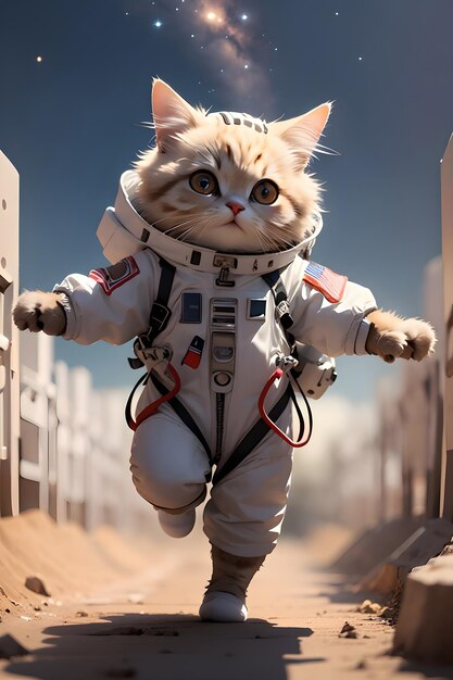 Cute astronaut cat in space suit wallpaper illustration background