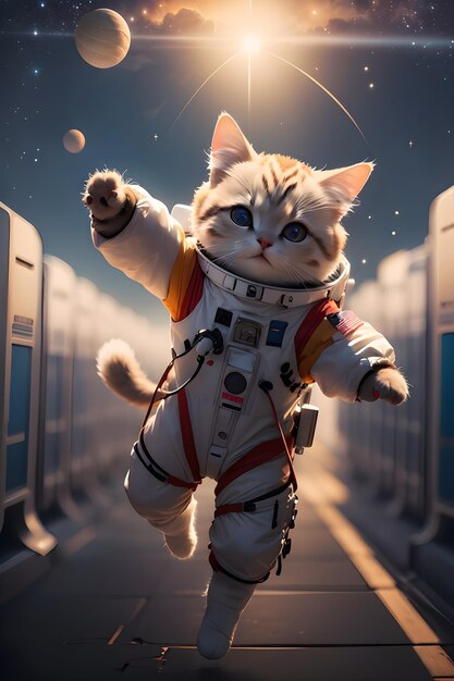 Cute astronaut cat in space suit wallpaper illustration background