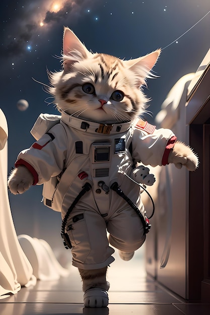 Cute astronaut cat in space suit wallpaper illustration background