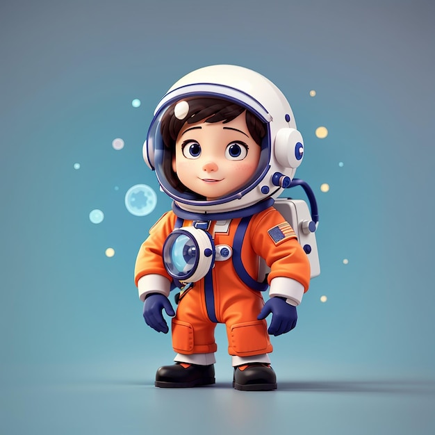 Cute astronaut confused thinking cartoon vector icon illustration science technology isolated flat