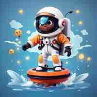 Photo cute astronaut flying with flyboard on water cartoon vector icon illustration science technology