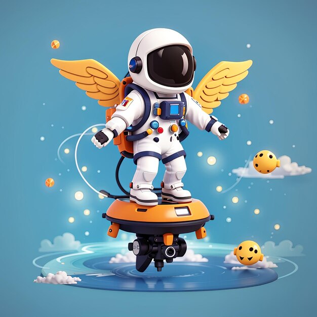 Cute astronaut flying with flyboard on water cartoon vector icon illustration science technology