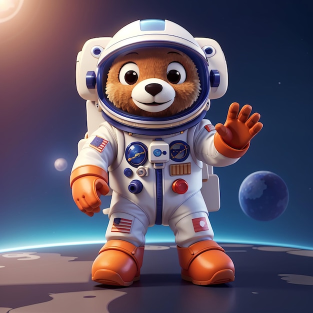 Photo cute astronaut hug teddy bear doll cartoon vector icon illustration science technology icon concept isolated premium vector