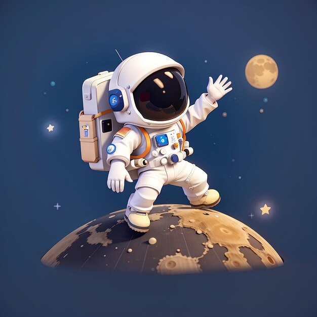 Cute astronaut parkour jump on moon cartoon vector icon illustration science technology isolated