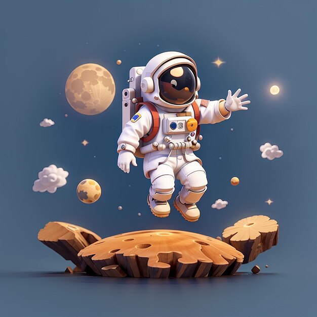 Cute astronaut parkour jump on moon cartoon vector icon illustration science technology isolated