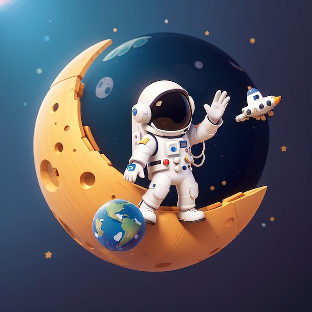 Foto cute astronaut peace on moon with rocket cartoon vector icon illustrazione scienza tecnologia icon concept isolato premium stvector flat cartoon yle