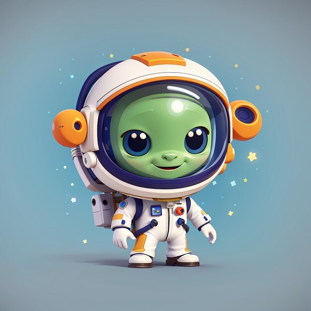 エイリアンと遊ぶ可愛い宇宙飛行士 - エイリアンのアニメベクトルアイコンイラスト科学技術 - 孤立したフラット