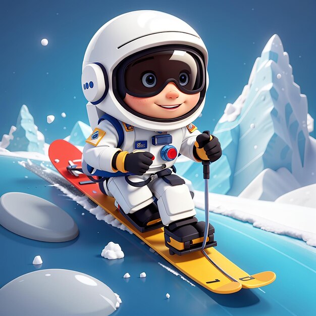 Photo cute astronaut skiing cartoon vector illustration