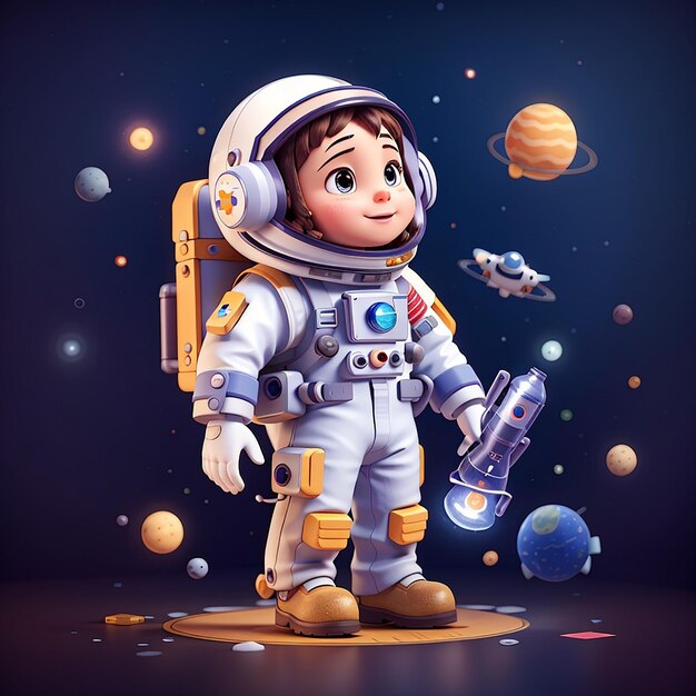 スペースで星を塗る可愛い宇宙飛行士 漫画ベクトルアイコンのイラスト