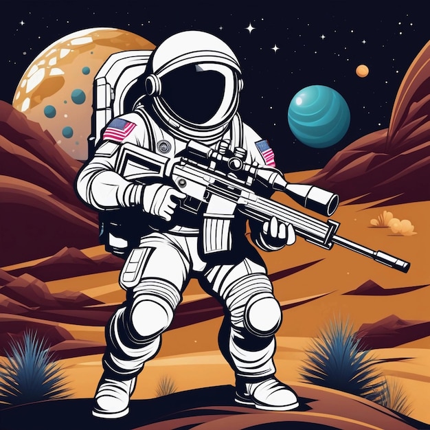 cute astronaut warrior military holding sniper gun