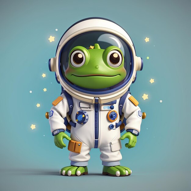 Cute astronaut wearing frog costume cartoon vector icon illustration science animal icon isolated