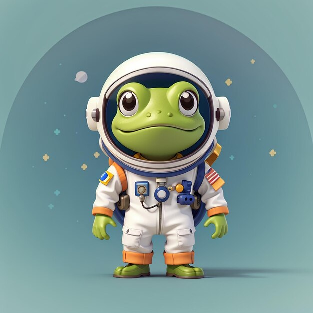 Photo cute astronaut wearing frog costume cartoon vector icon illustration science animal icon isolated