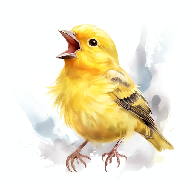 Cute Atlantic canary with its melodious song bird watercolor illustration clipart