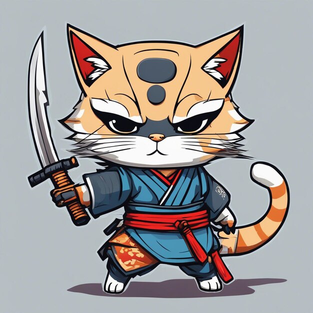 Photo a cute attitude cats samural warrior ninja cat with sword t shirt design