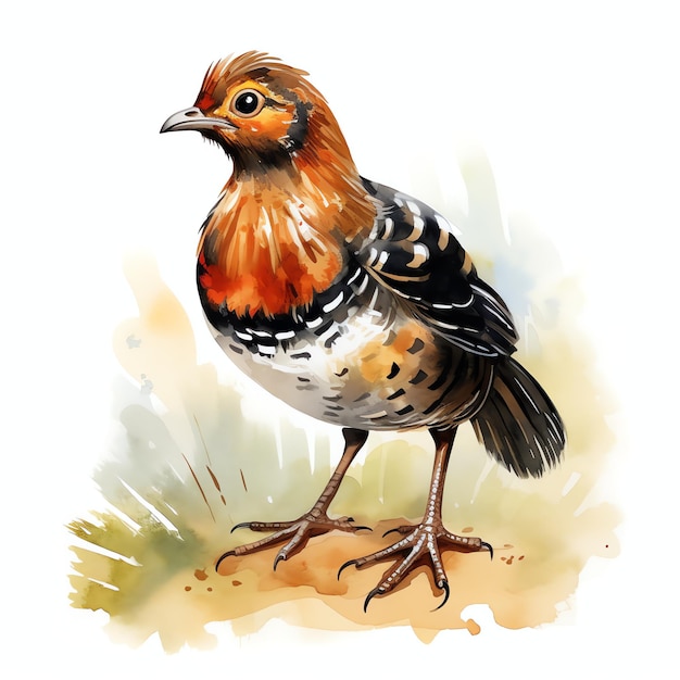 Cute Australian brushturkey with its mound nest bird watercolor illustration clipart