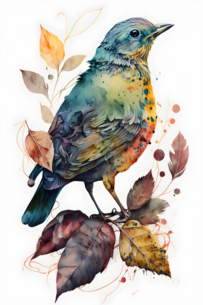 cute autumn birds, watercolor style