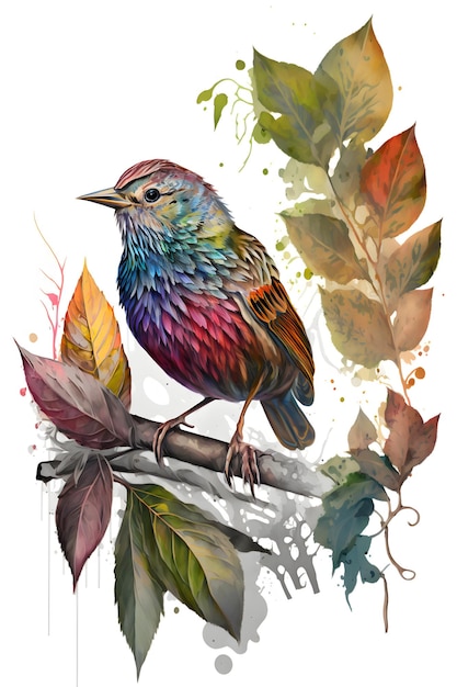 cute autumn birds, watercolor style
