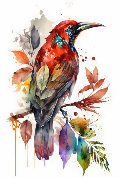 cute autumn birds, watercolor style