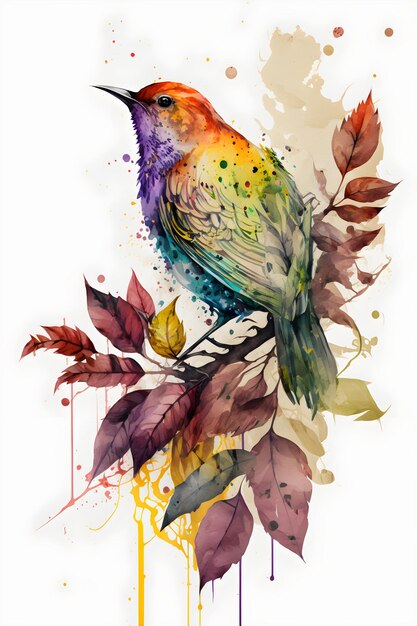 cute autumn birds, watercolor style