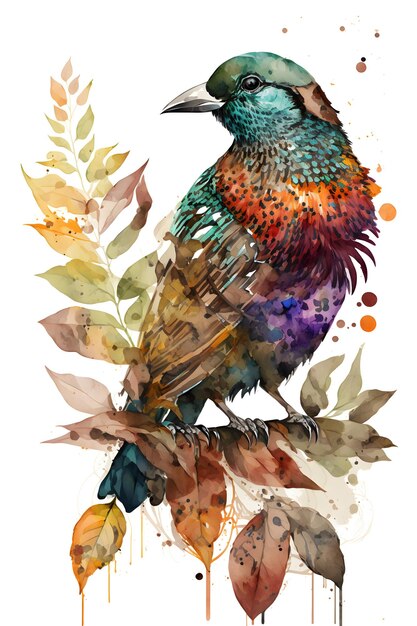 cute autumn birds, watercolor style