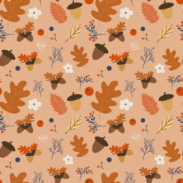 Cute autumn seamless pattern on orange background