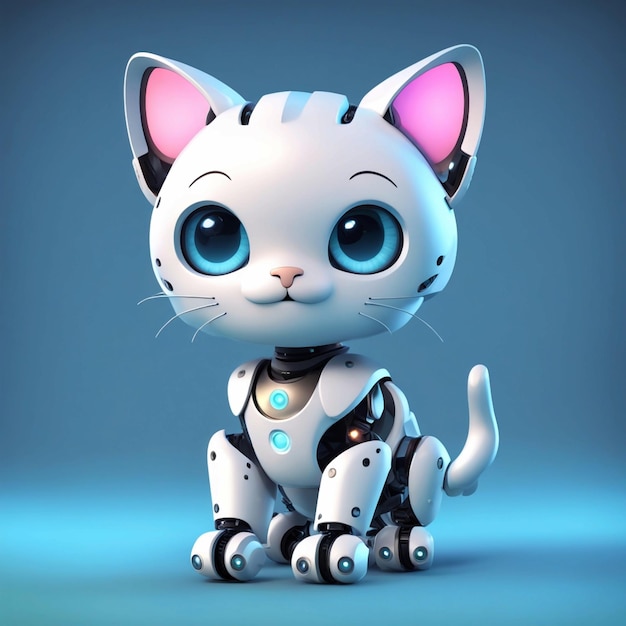 Cute avatar 3D image of ai powered robotic cute friendly cat