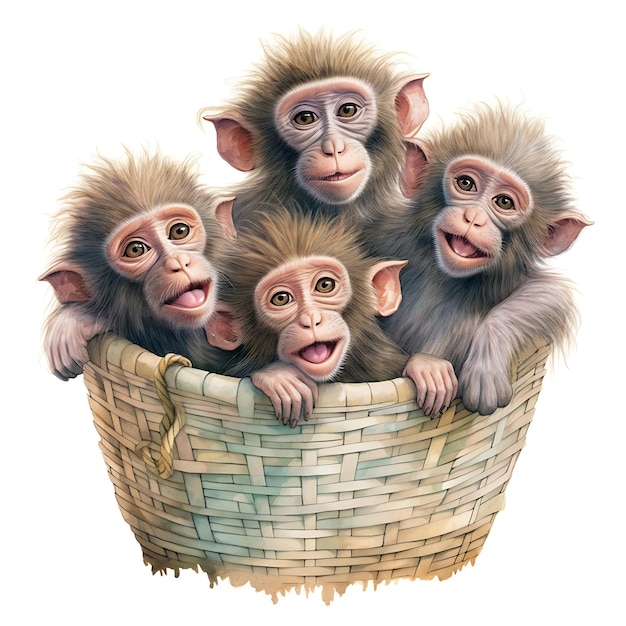 Cute Baboons in basket pastel colors