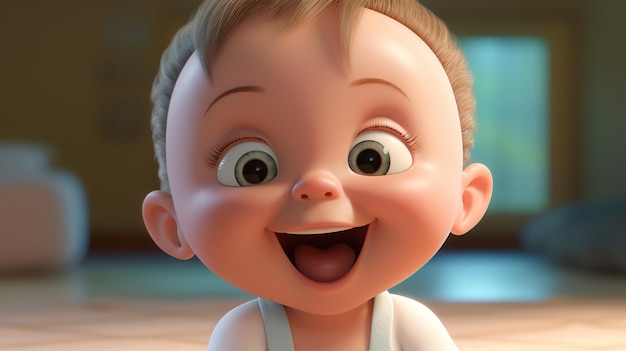 Photo cute baby 3d character with laughing face expressions generative ai