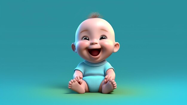 Photo cute baby 3d character with laughing face expressions generative ai