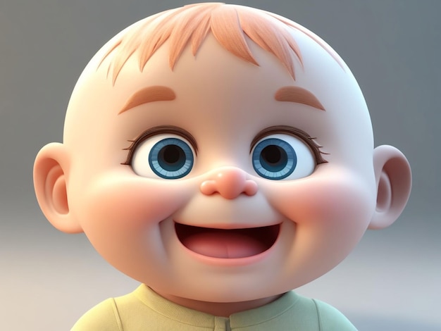 Photo cute baby 3d character with smiling face