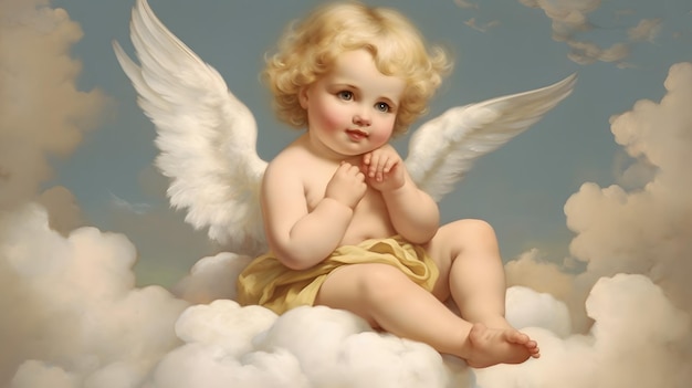 Cute Baby Angels in the clouds christ christianity background design religion Generative AI