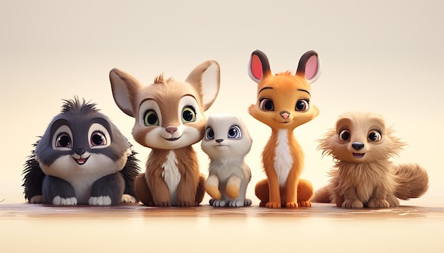 cute baby animal character colorful and cute pixar style