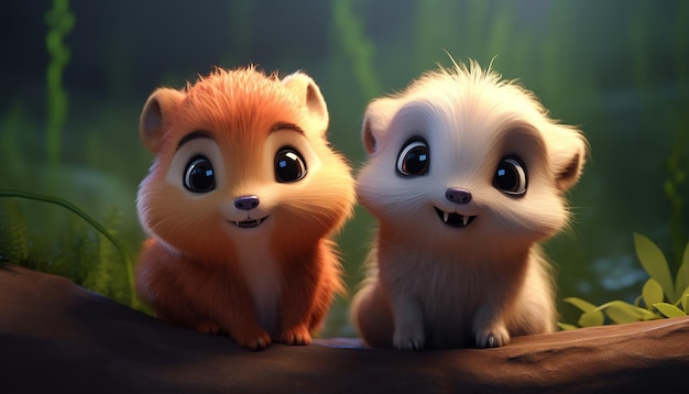 cute baby animal character colorful and cute pixar style