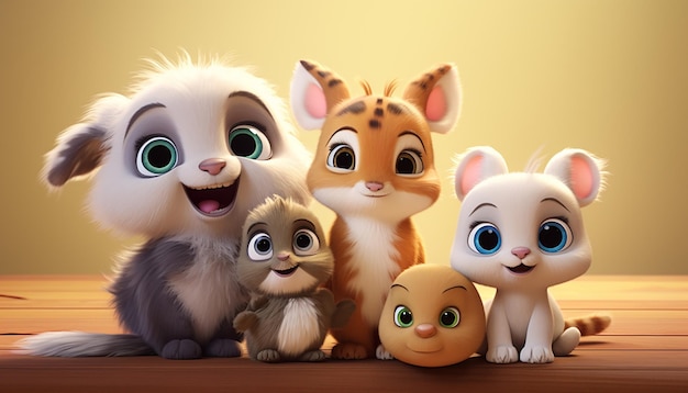 cute baby animal character colorful and cute pixar style