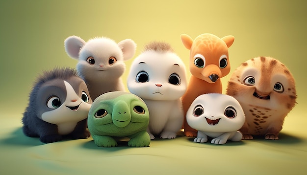 cute baby animal character colorful and cute pixar style