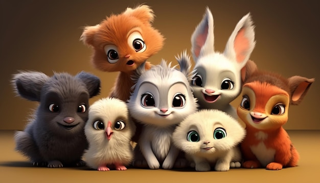 cute baby animal character colorful and cute pixar style