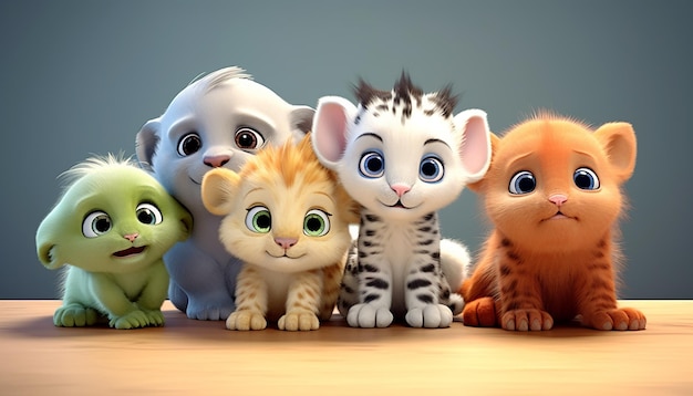 cute baby animal character colorful and cute pixar style