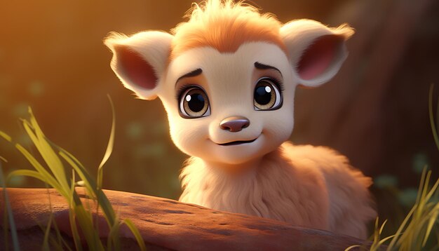 Cute baby animal character colorful and cute pixar style